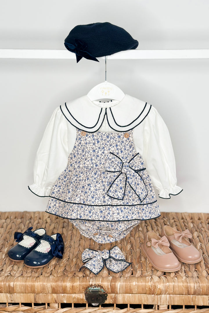 Valentina Bebés "Theodora" Dusky Blue Vintage Floral Romper Set | Millie and John