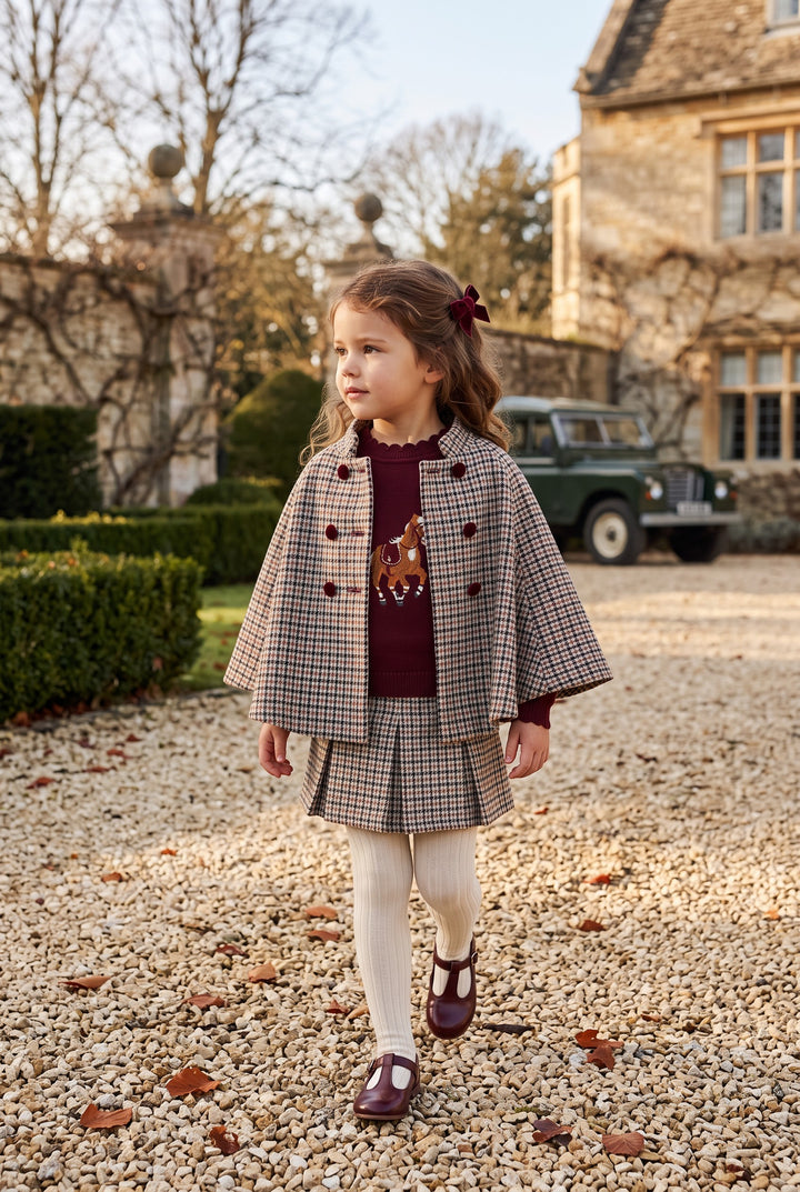 PREORDER "Aria" Burgundy Houndstooth Cape