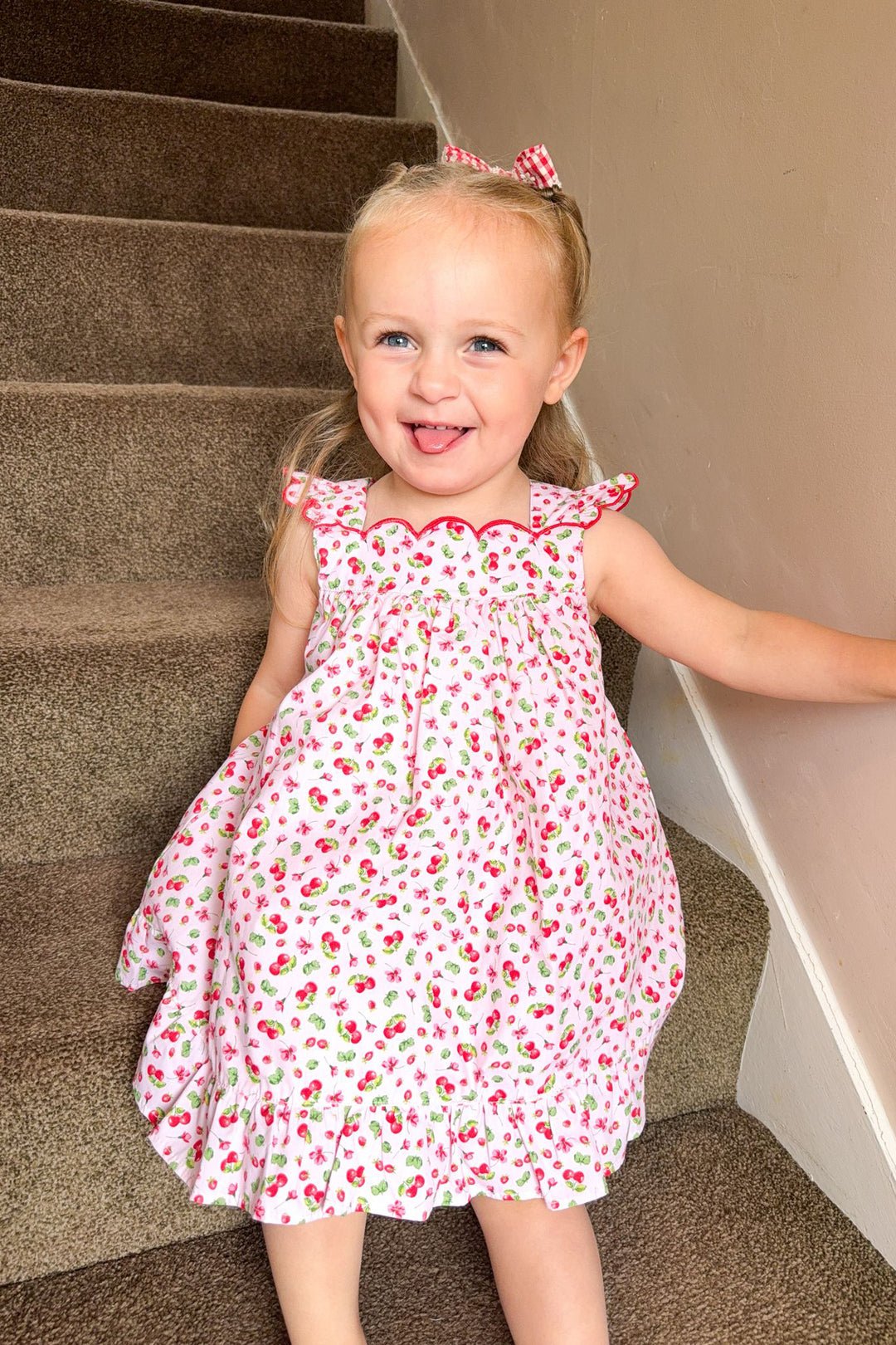 "Maisie" Pink Cherry Dress & Bloomers