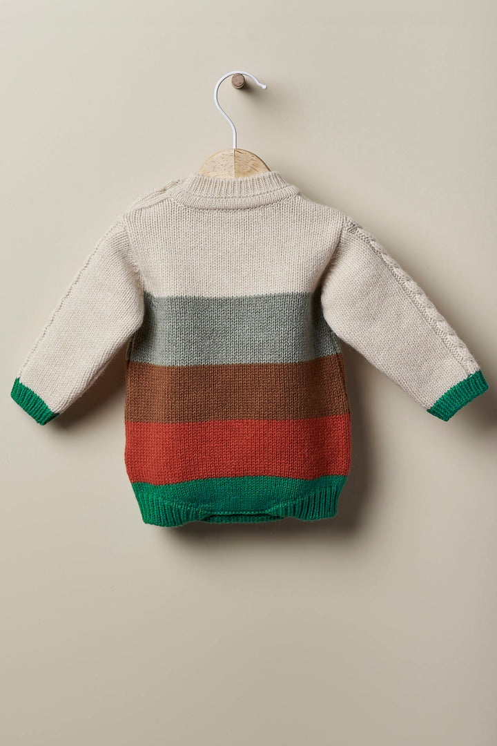 Wedoble "Pedro" Beige & Green Stripe Cashmere Knit Outfit | Millie and John