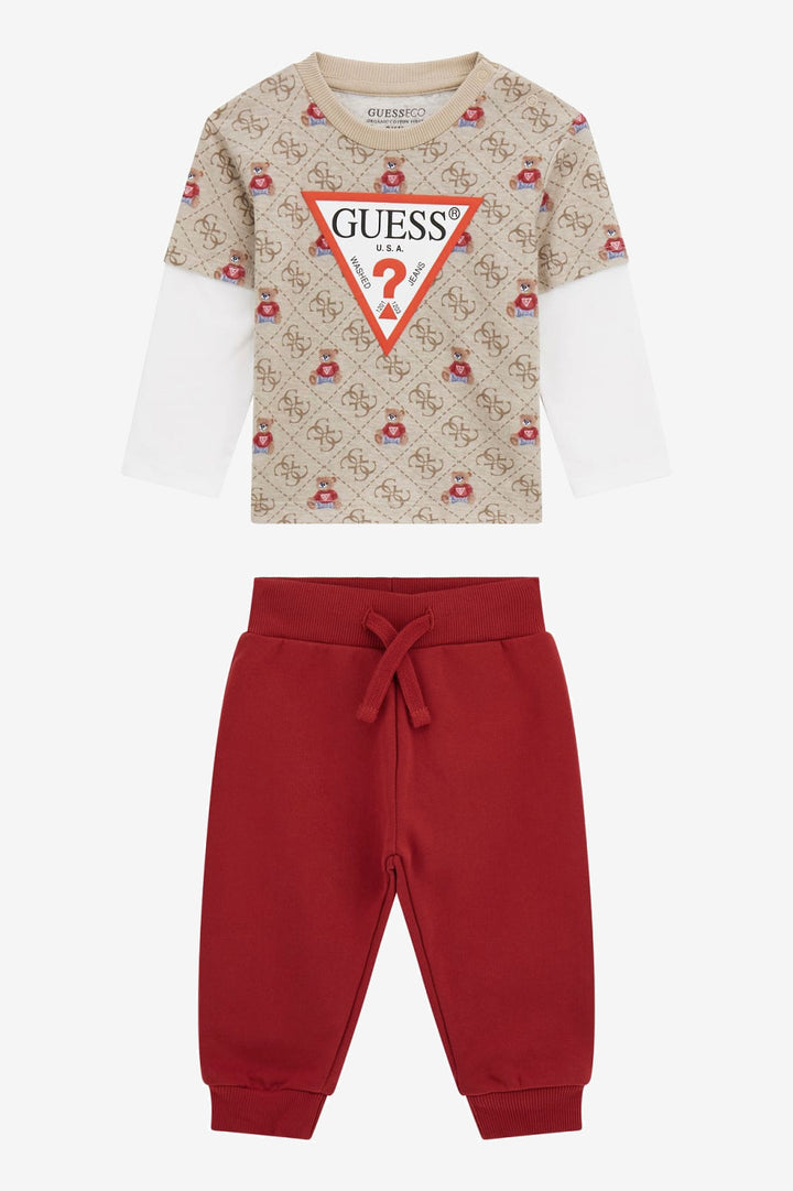 "Bowie" Beige Teddy Monogram Top & Burgundy Joggers