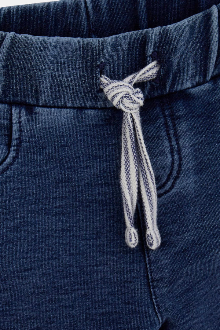 Navy Striped Knit Polo Shirt & Denim Shorts