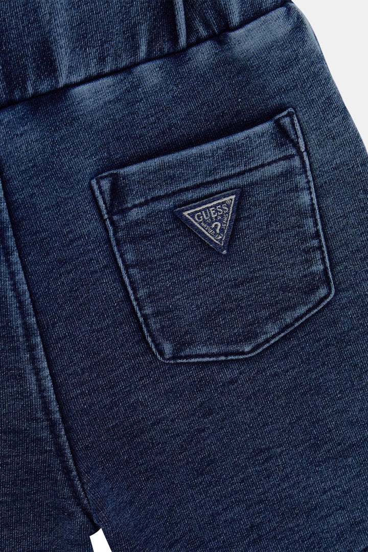 Navy Striped Knit Polo Shirt & Denim Shorts