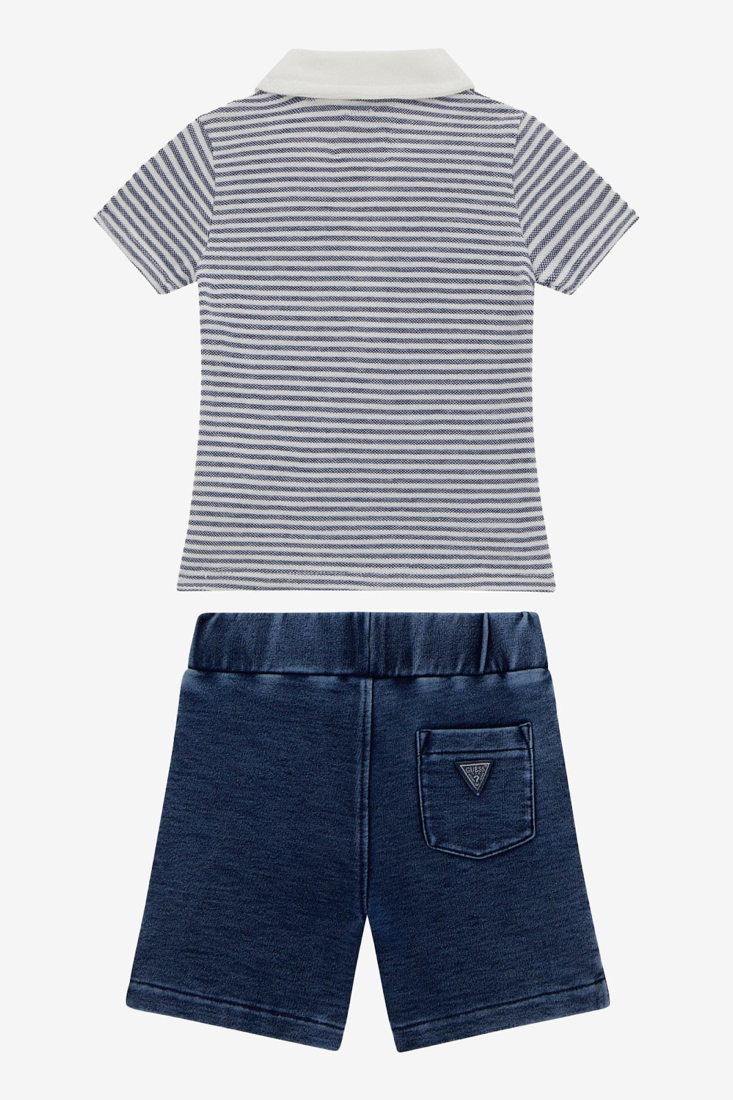 Navy Striped Knit Polo Shirt & Denim Shorts