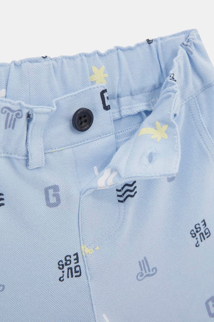 "Seb" Blue Summer Print Polo Shirt & Shorts