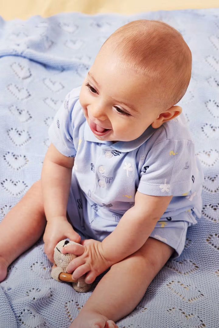 "Seb" Blue Summer Print Polo Shirt & Shorts