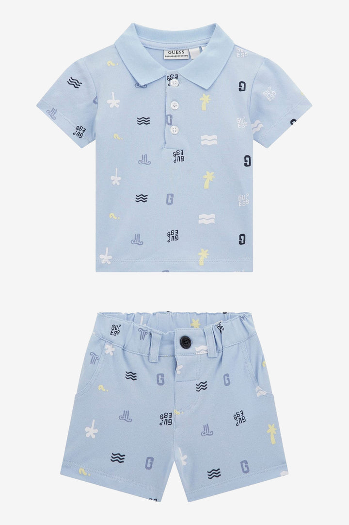 "Seb" Blue Summer Print Polo Shirt & Shorts