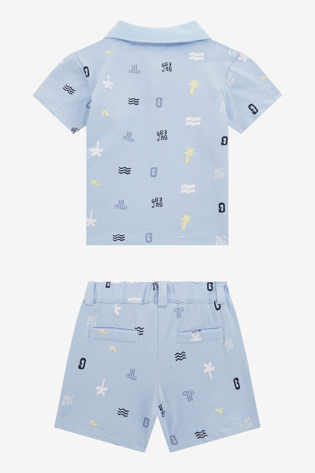 "Seb" Blue Summer Print Polo Shirt & Shorts