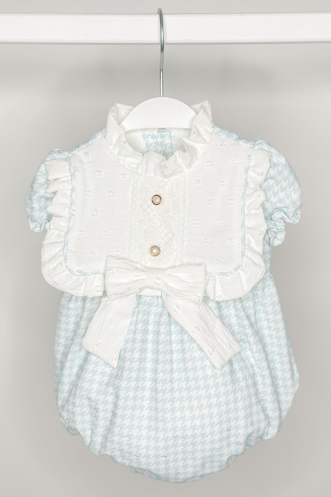 Fofettes "Brielle" Pale Blue Houndstooth Romper | Millie and John