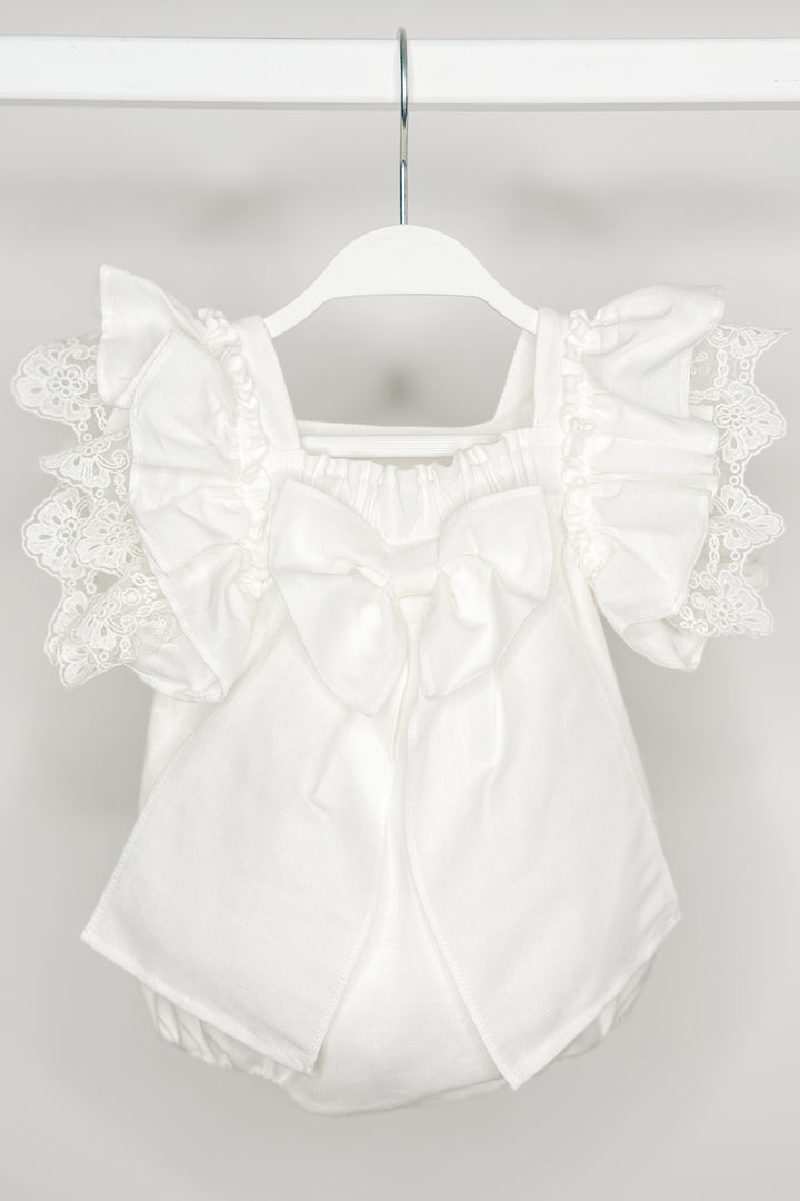 Fofettes "Seraphina" Ivory Lace Sleeve Romper | Millie and John