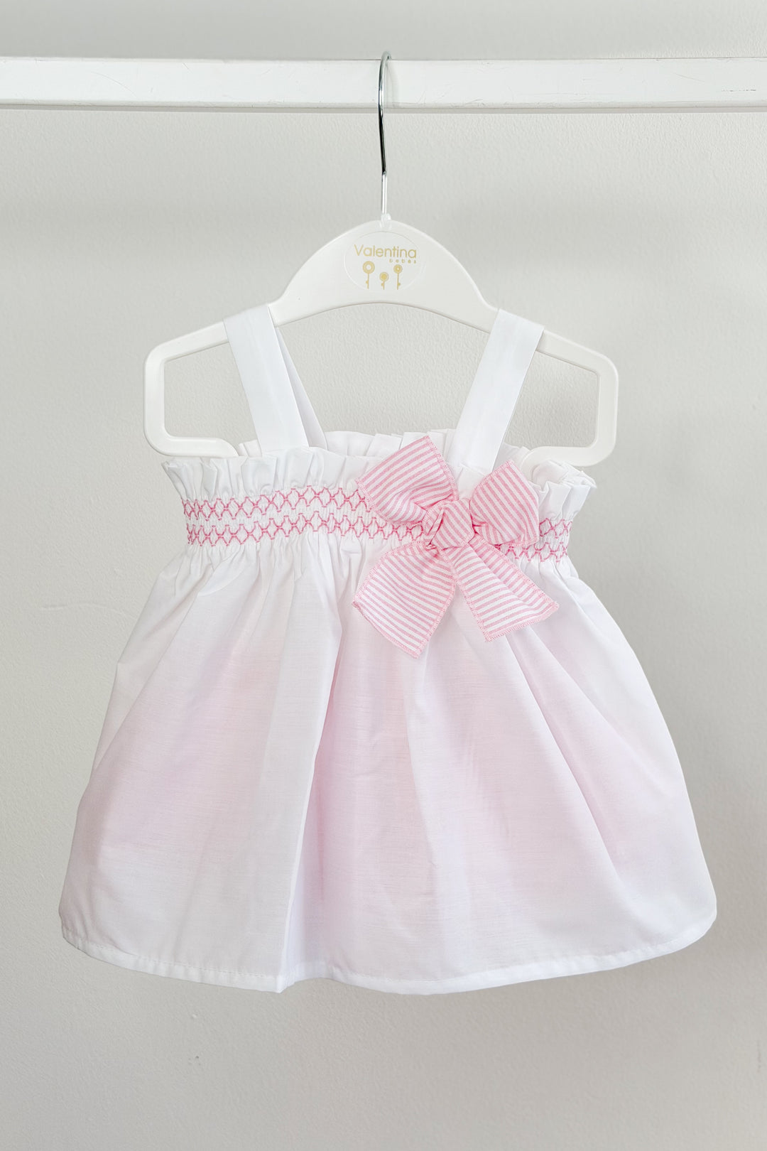 "Lila" White & Pink Striped Smocked Blouse & Skort