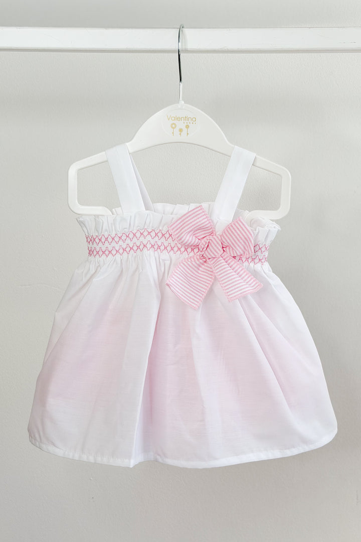 "Lila" White & Pink Striped Smocked Blouse & Skort