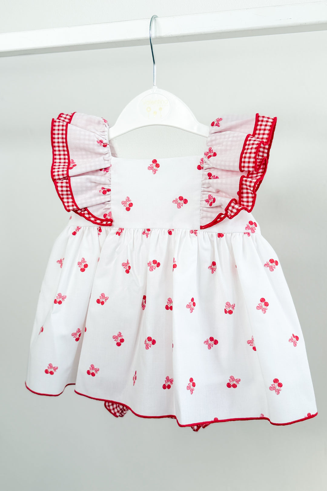 "Posie" White & Red Cherry Dress & Bloomers