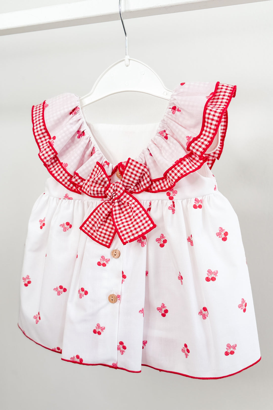 "Posie" White & Red Cherry Dress & Bloomers
