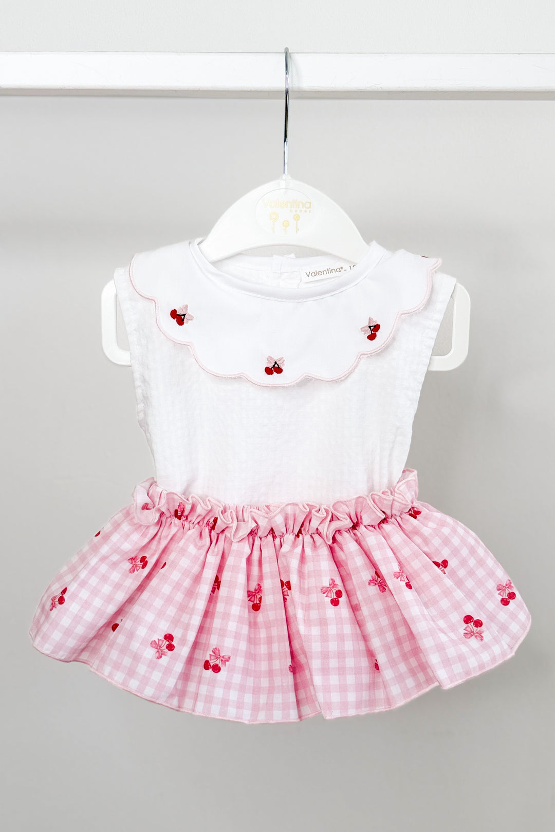 "Betsy" Pink Gingham Cherry Blouse & Skort