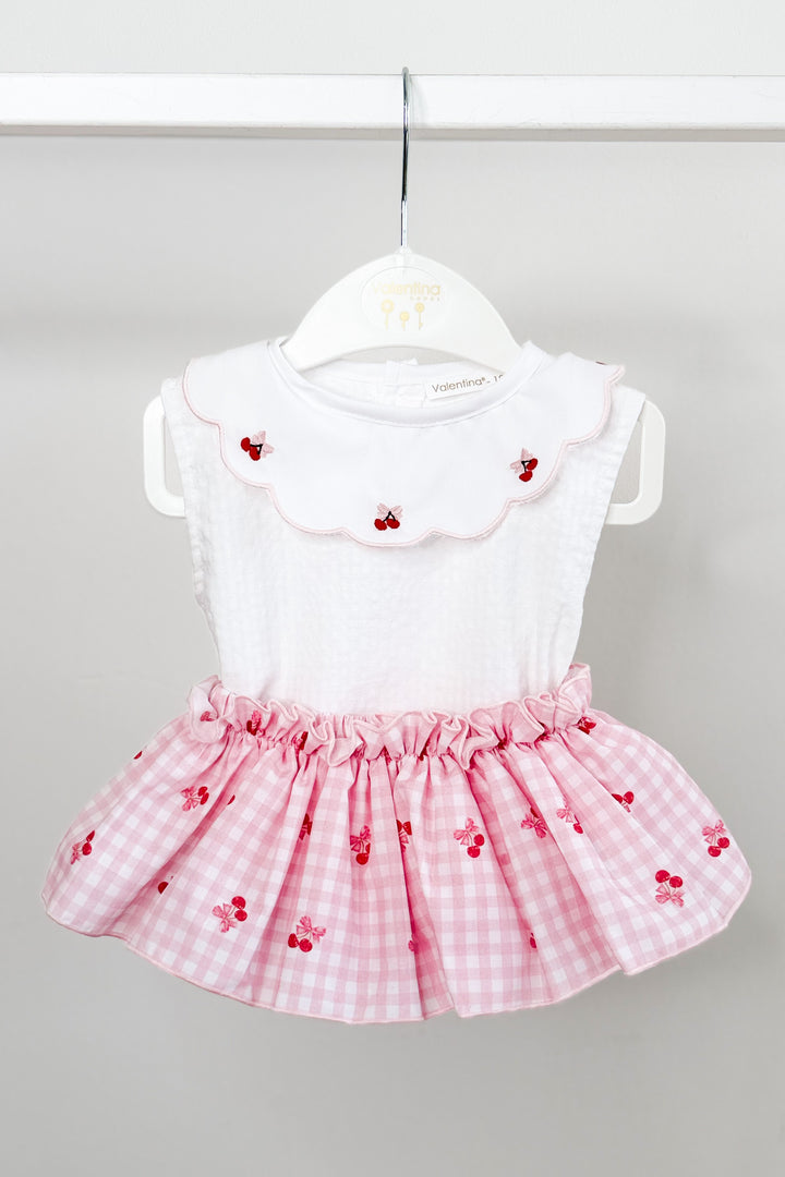 "Betsy" Pink Gingham Cherry Blouse & Skort