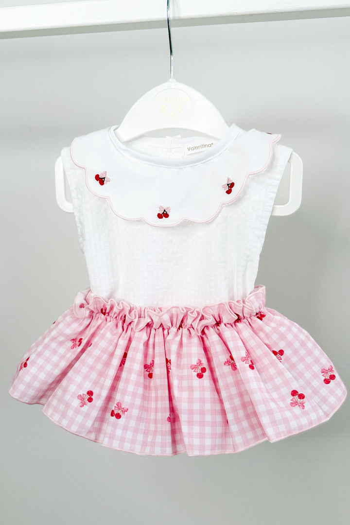 "Betsy" Pink Gingham Cherry Blouse & Skort