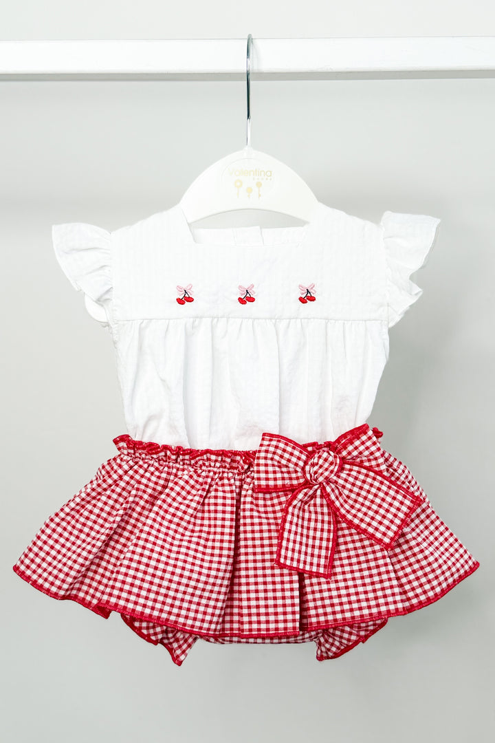 "Minnie" Red Gingham Cherry Blouse & Skort