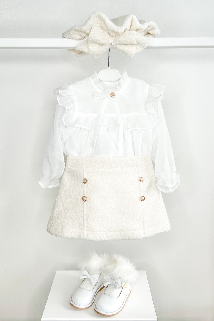 "Blaire" Blouse & Ivory Bouclé Skirt