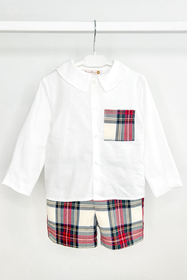 "Luca" Red & Ivory Tartan Shirt & Shorts