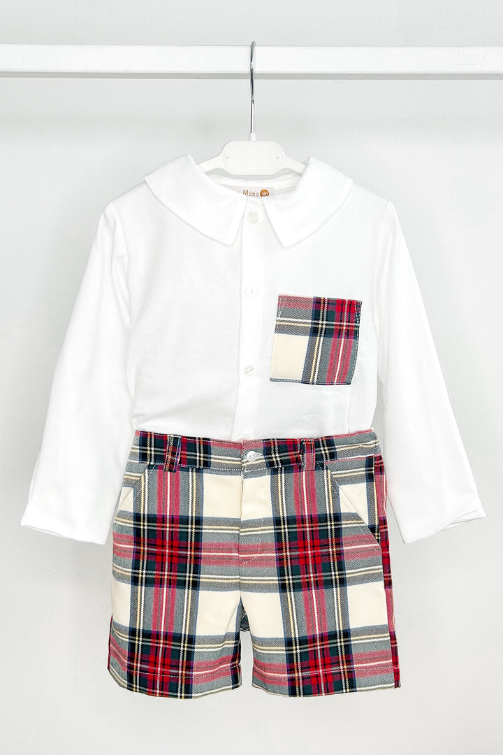 "Luca" Red & Ivory Tartan Shirt & Shorts