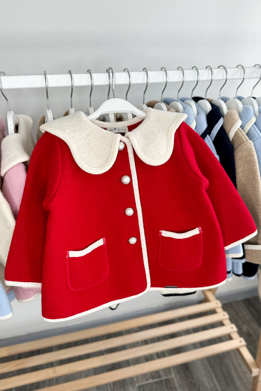 "Eleanor" Red & Ivory Merino Wool Coat