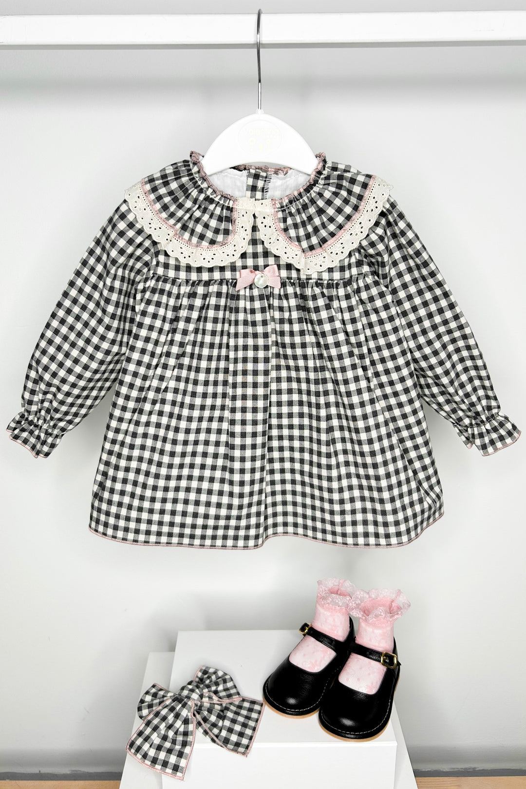 "Posy" Black Gingham Dress Set