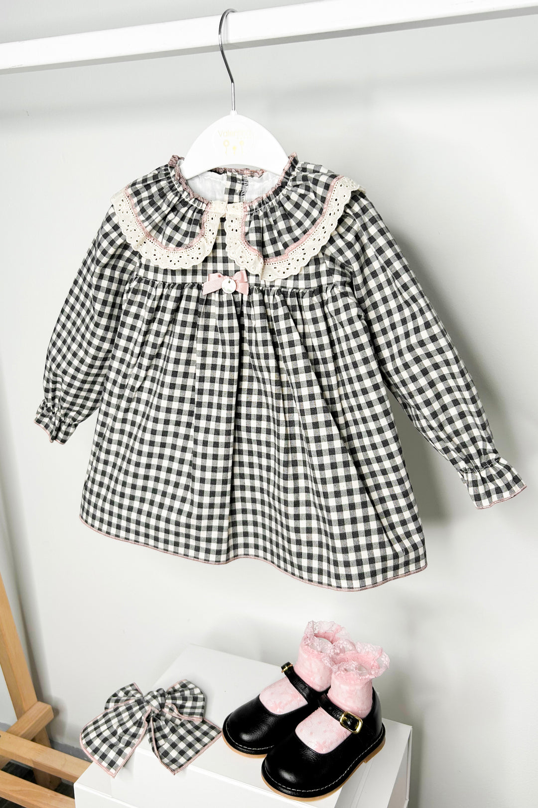 "Posy" Black Gingham Dress Set