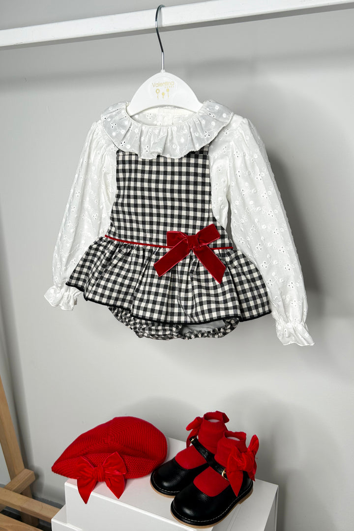 "Abigail" Black Gingham Dungaree Romper Set