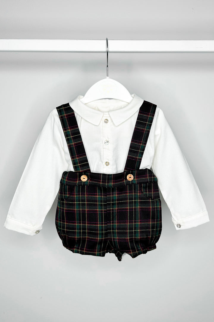 "Teddy" Shirt & Navy Tartan Shorts with Braces