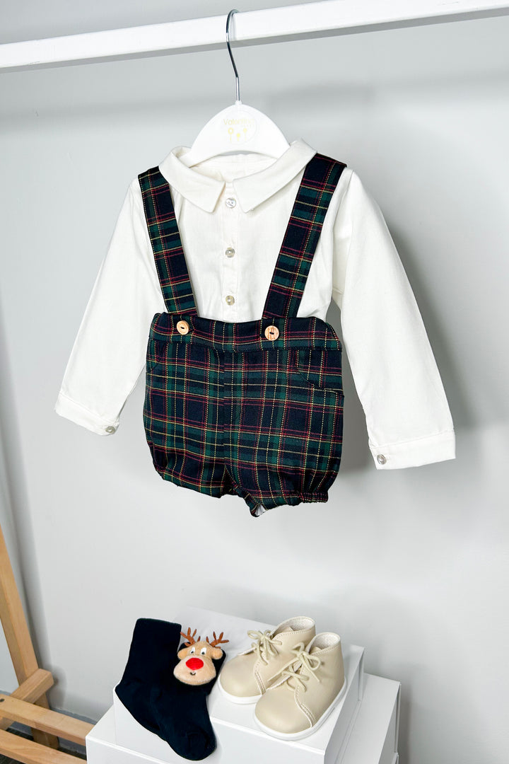 "Teddy" Shirt & Navy Tartan Shorts with Braces