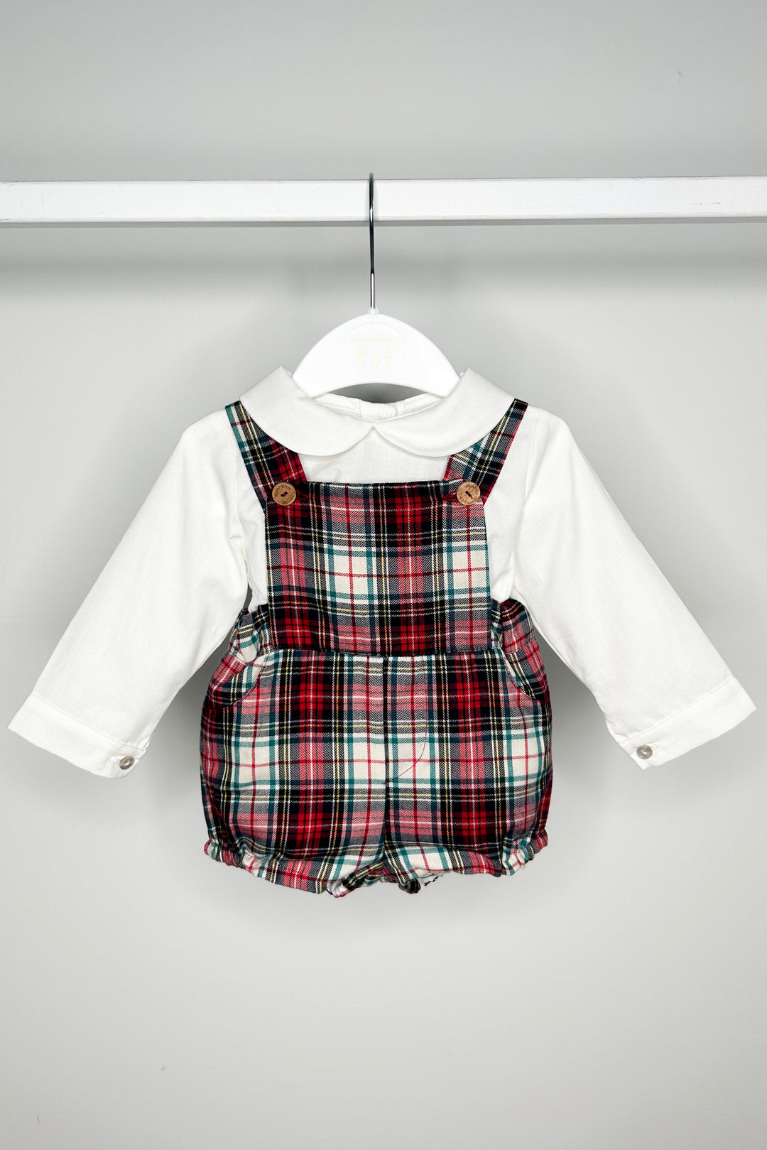 "Harvey" Shirt & Red Tartan Dungaree Romper