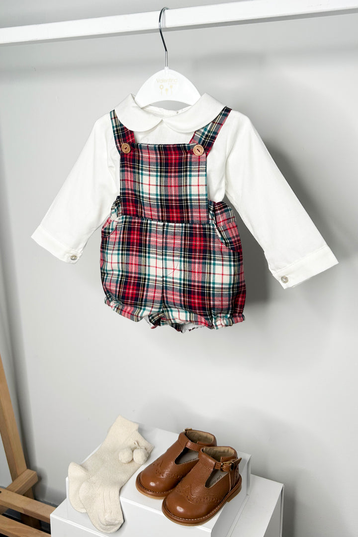 "Harvey" Shirt & Red Tartan Dungaree Romper