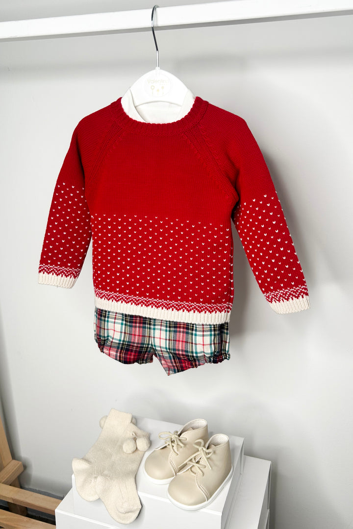 "Ollie" Red Knit Jumper, Shirt & Shorts