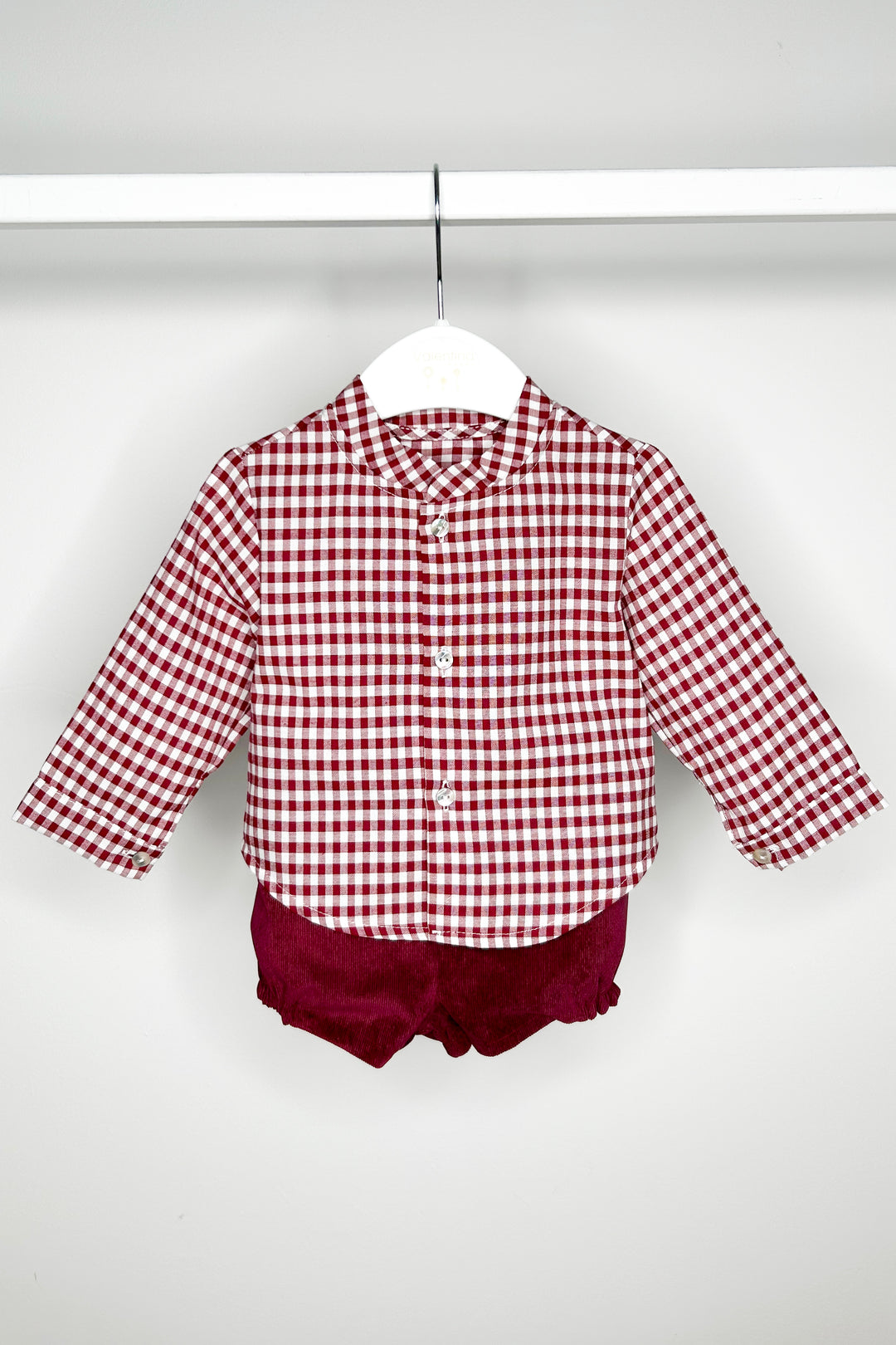 "Leonardo" Burgundy Gingham Shirt & Shorts