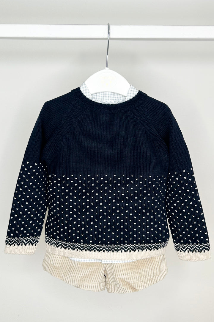 "Eugene" Navy Knit Jumper, Shirt & Shorts