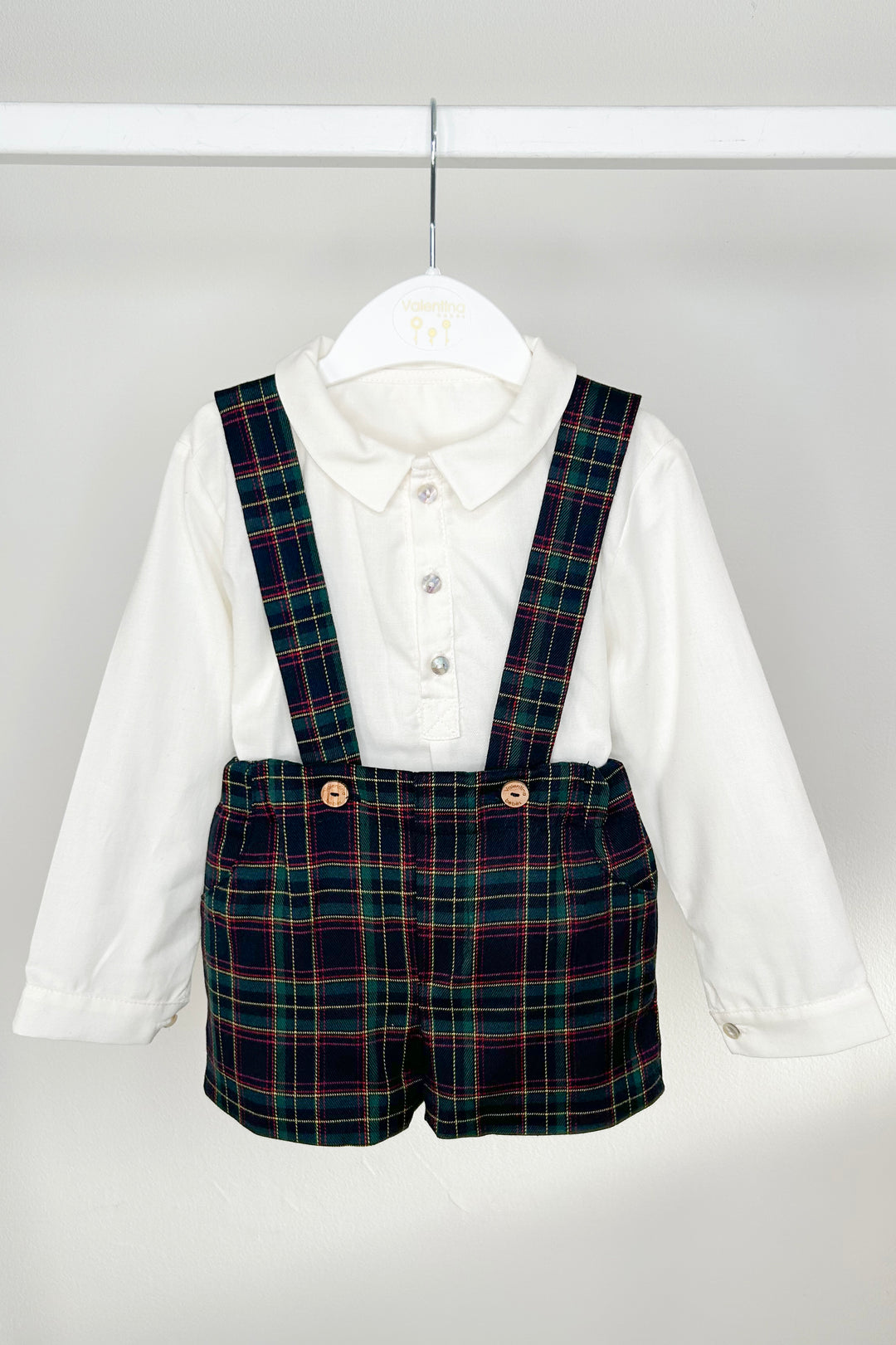 "Teddy" Shirt & Navy Tartan Shorts with Braces