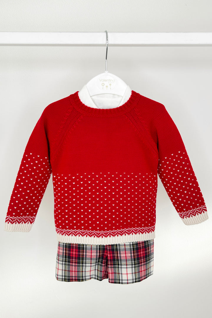 "Ollie" Red Knit Jumper, Shirt & Shorts