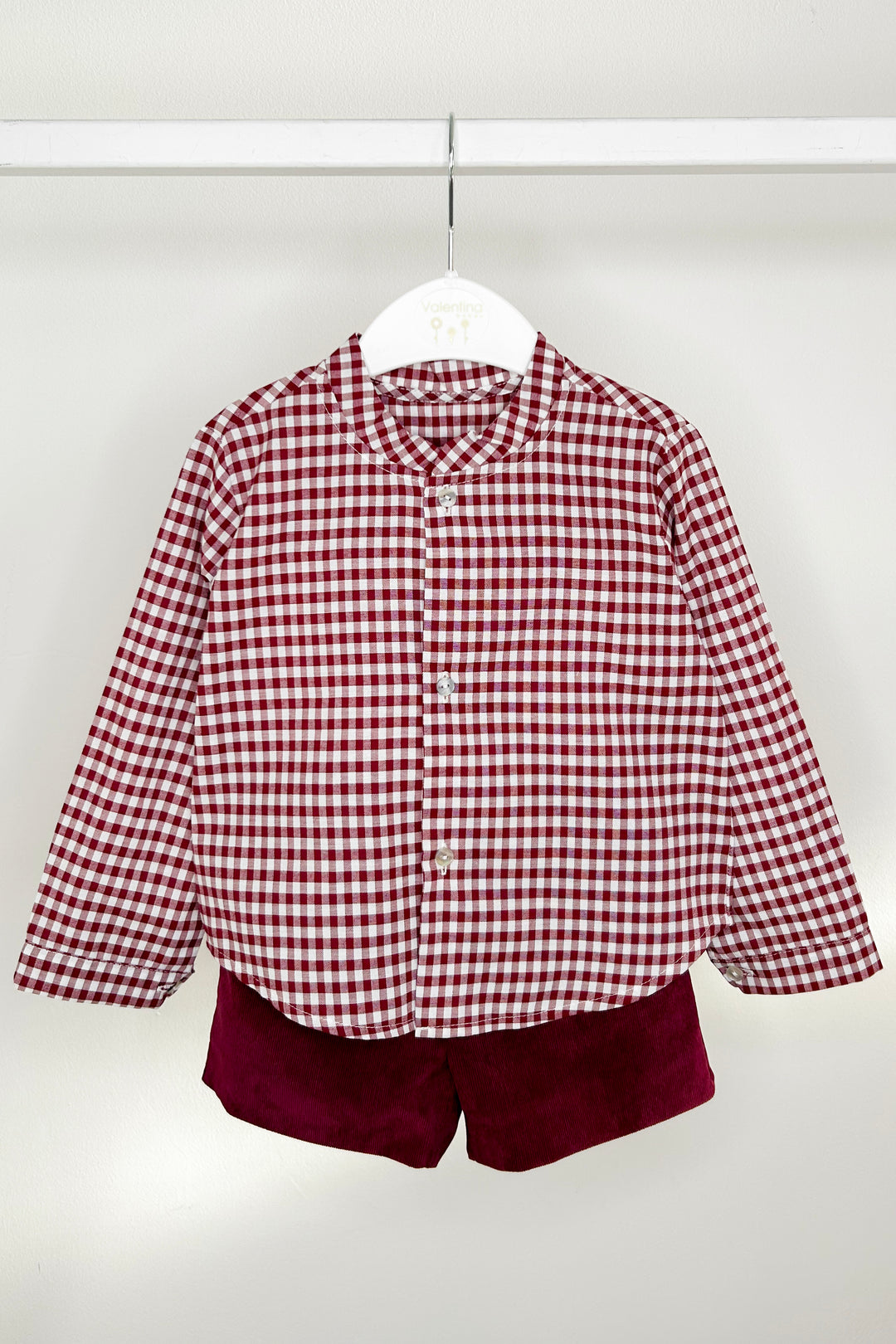 "Leonardo" Burgundy Gingham Shirt & Shorts