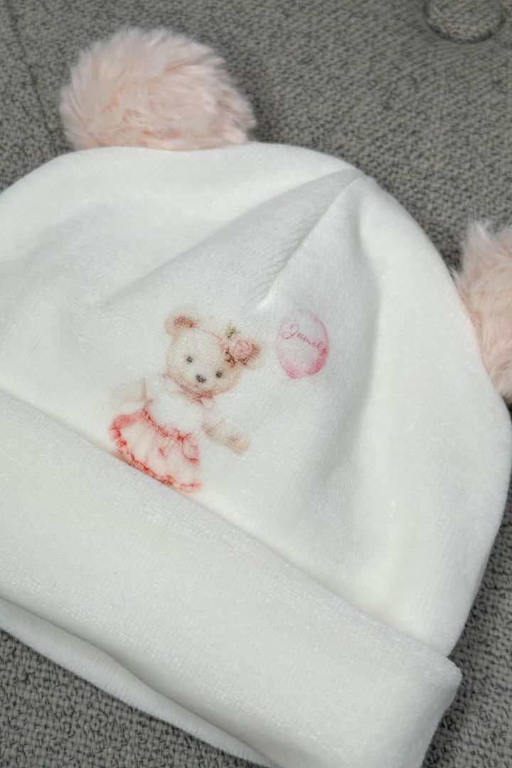 Ivory & Pink Velour Bear Hat