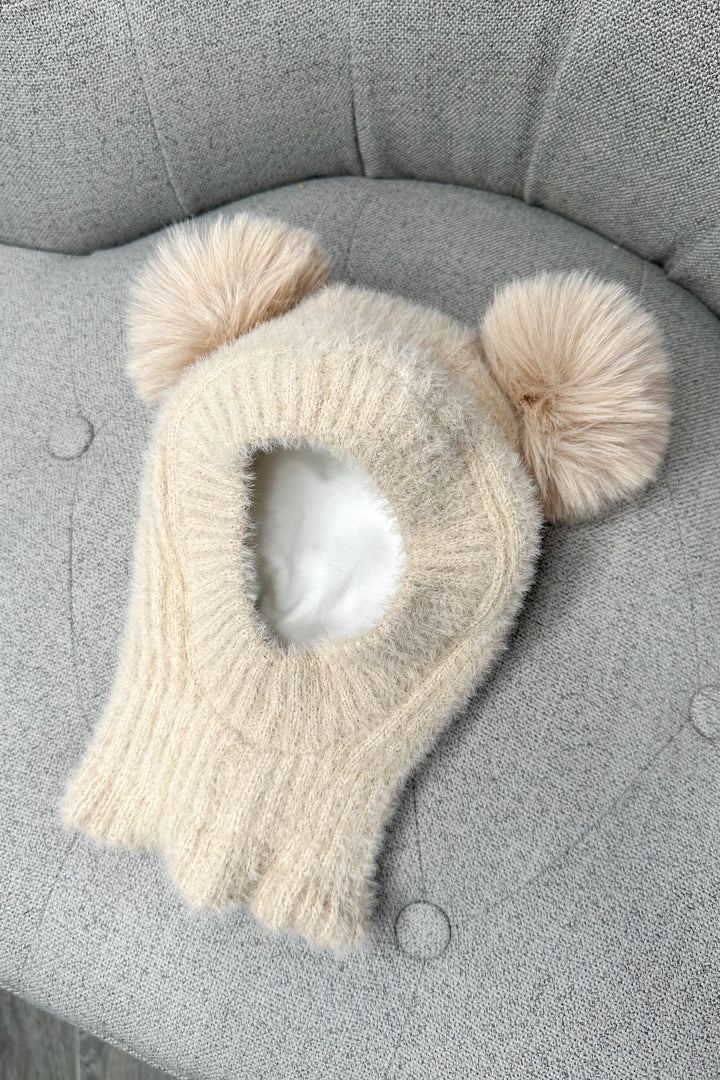 Fluffy Beige Pom Pom Snood