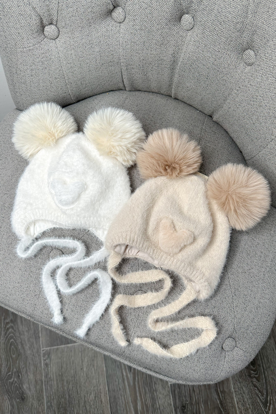 Fluffy Ivory Cashmere Bear Pom Pom Hat