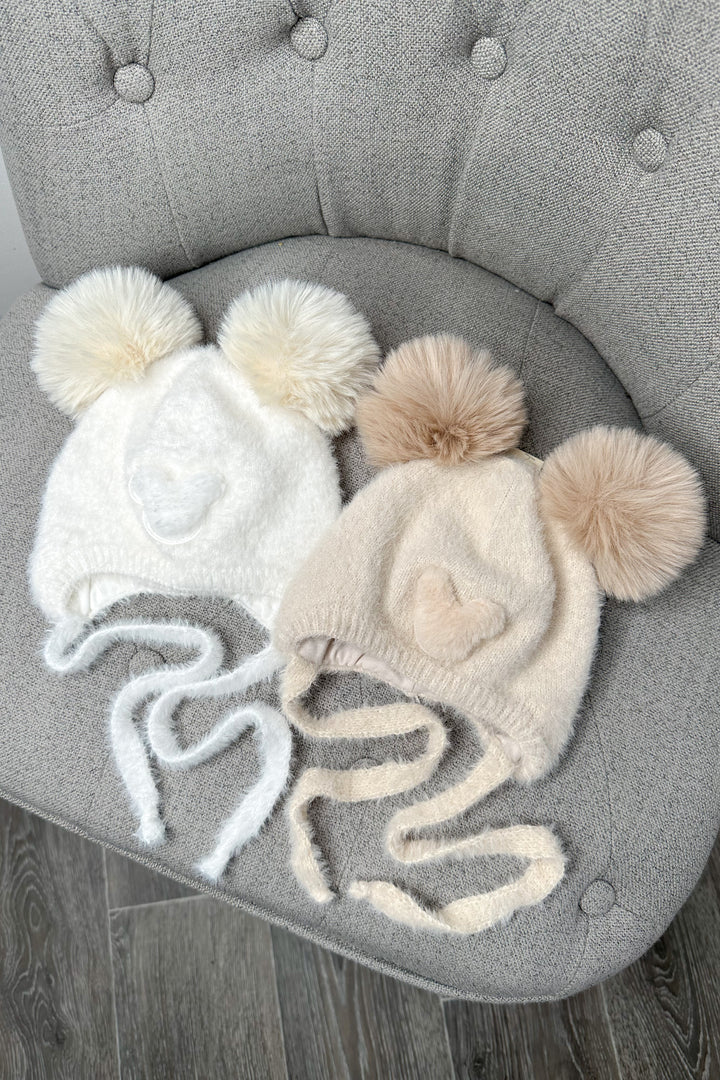 Fluffy Sand Cashmere Bear Pom Pom Hat