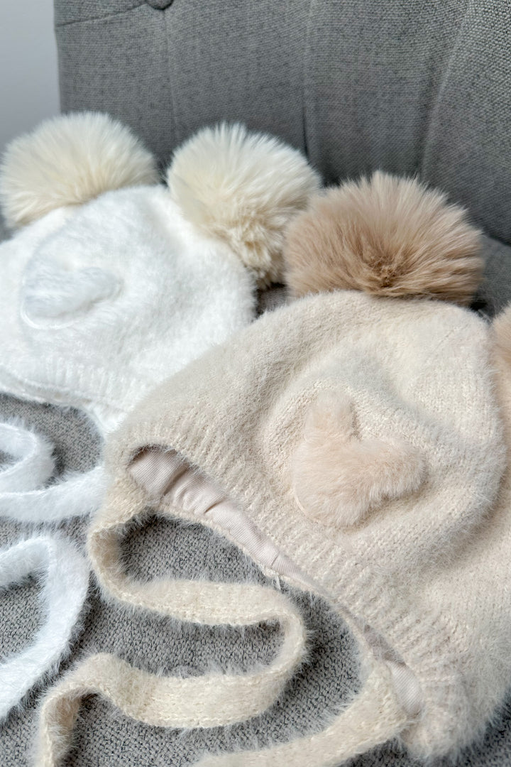 Fluffy Ivory Cashmere Bear Pom Pom Hat