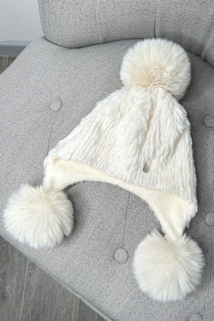 Ivory Faux Fur Triple Pom Pom Hat