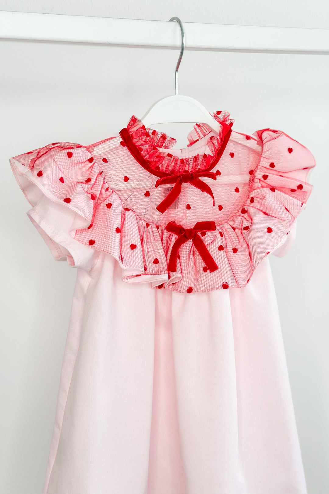 Phi "Lovella" Pink & Red Heart Print Tulle Dress | Millie and John
