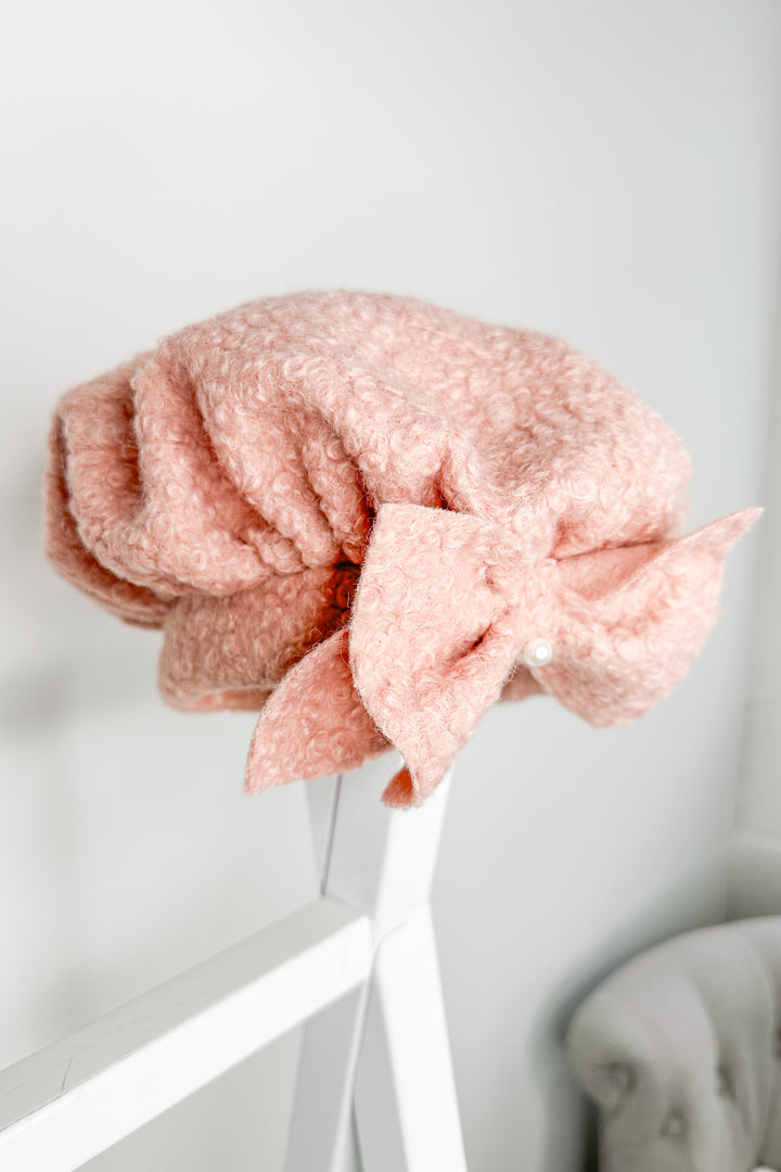 Dusky Pink Bouclé Beret