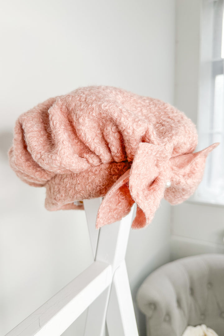 Dusky Pink Bouclé Beret