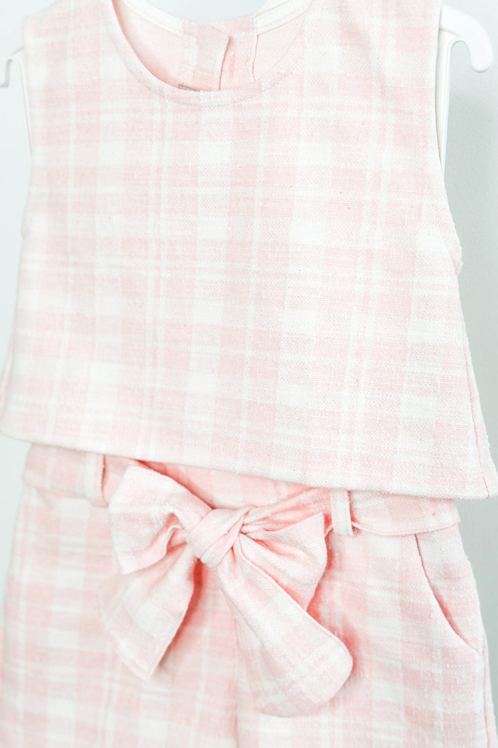 Phi "Blair" Pink Plaid Bow Blouse & Shorts | Millie and John