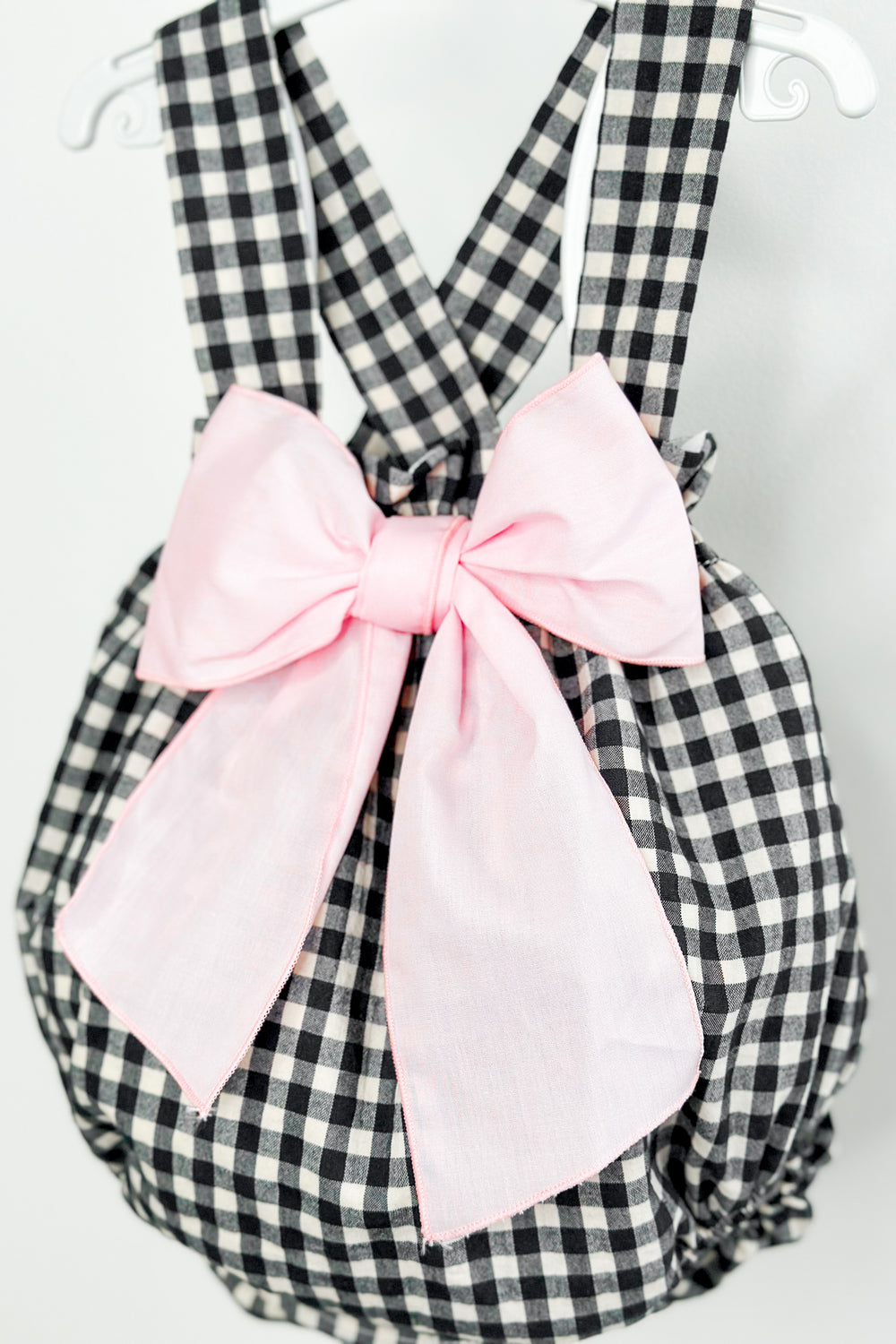 Phi "Indie" Black & White Gingham Pink Bow Shortie | Millie and John